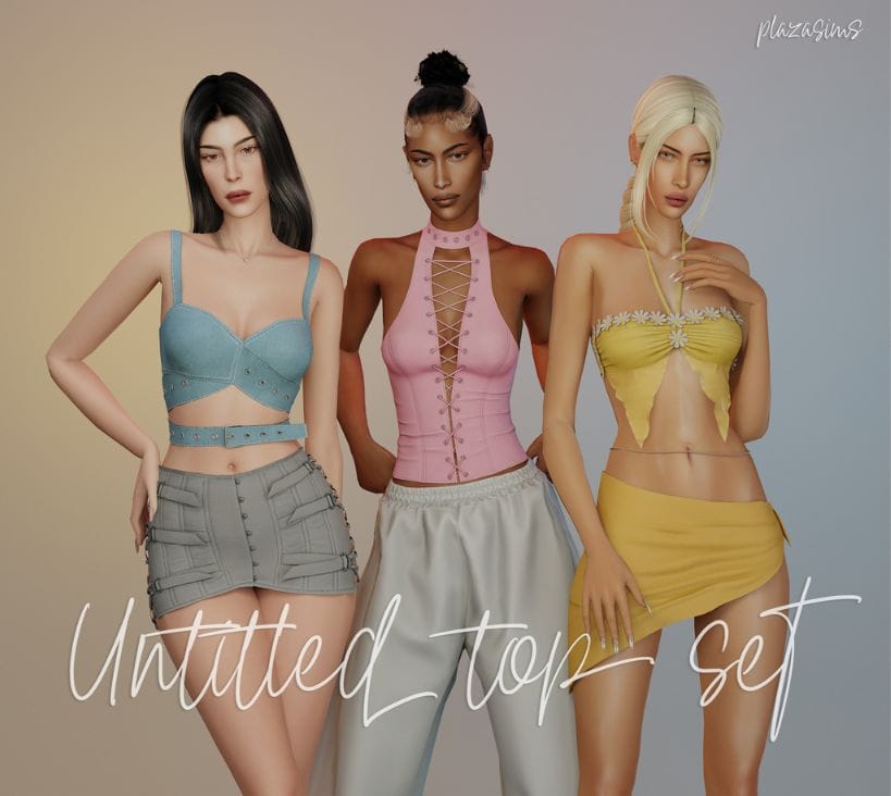 three female Sims wearing mixed modern tops