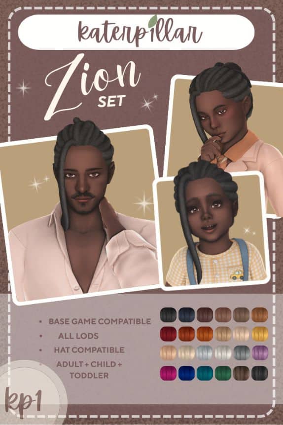 black male, female and child Sims with locs ponytails