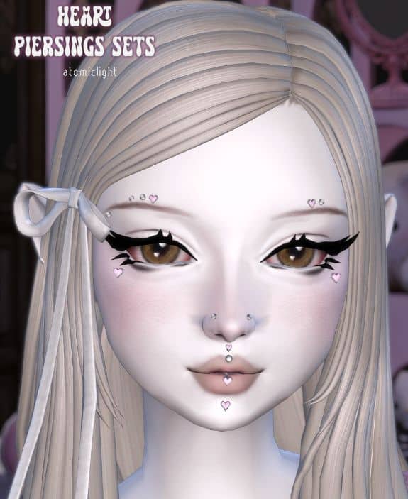 female Sim with heart-shaped piercings