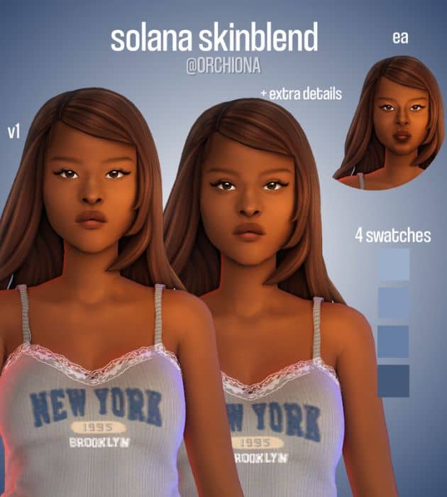 female sim with a smooth, clear skin
