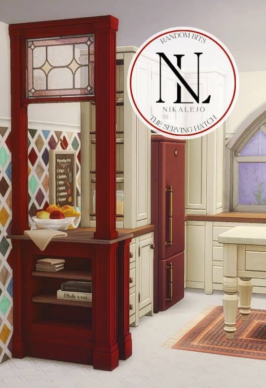 a burgundy serving hatch