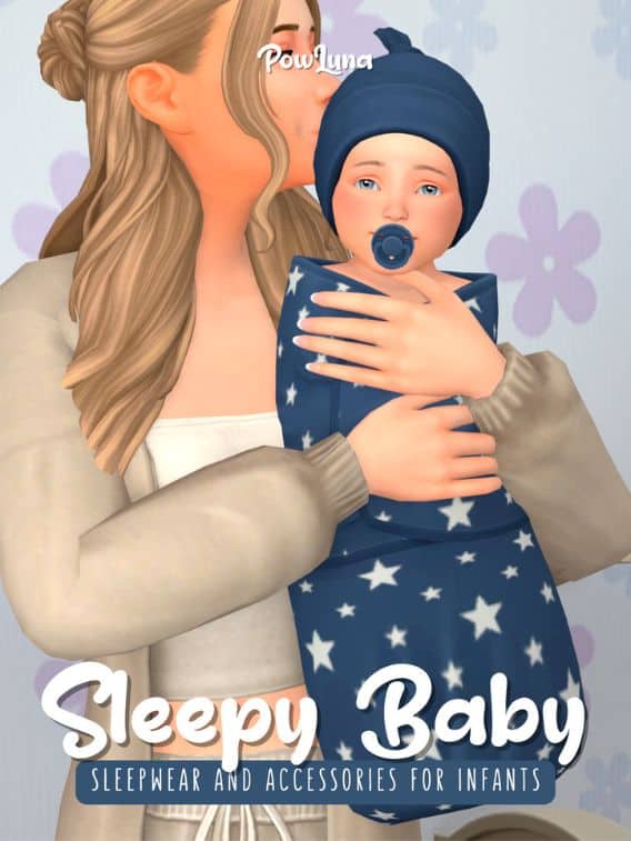 female Sim holding an infant wrapped in a blanket