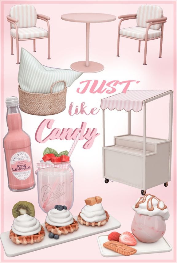 collage of pink outdoor furniture and treats