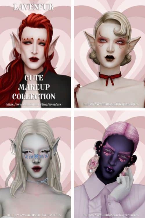 collage of four Sims with dramatic makeup