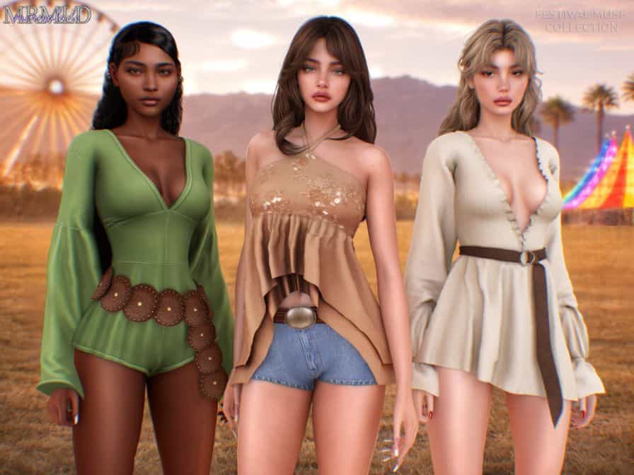 female Sim wearing boho style festival clothing