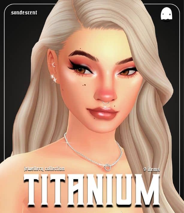 female Sim wearing mixed titanium jewellery