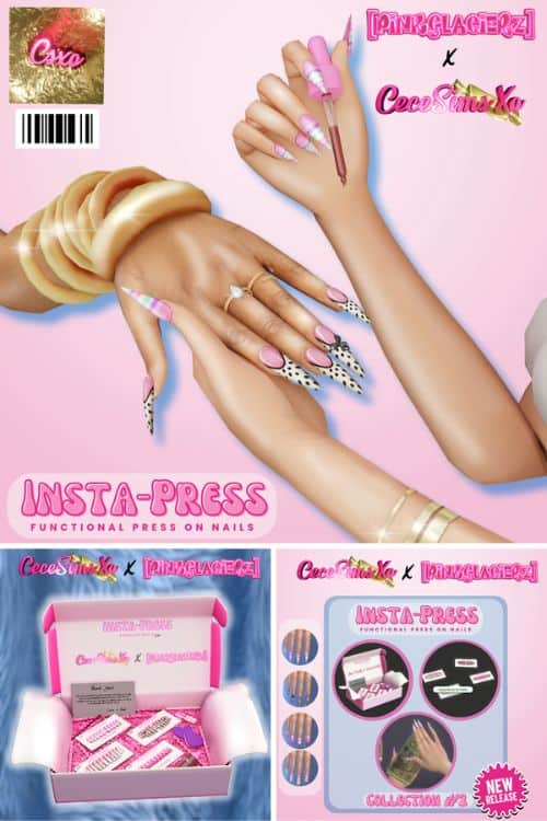 close up long functional nails and a PR nail box