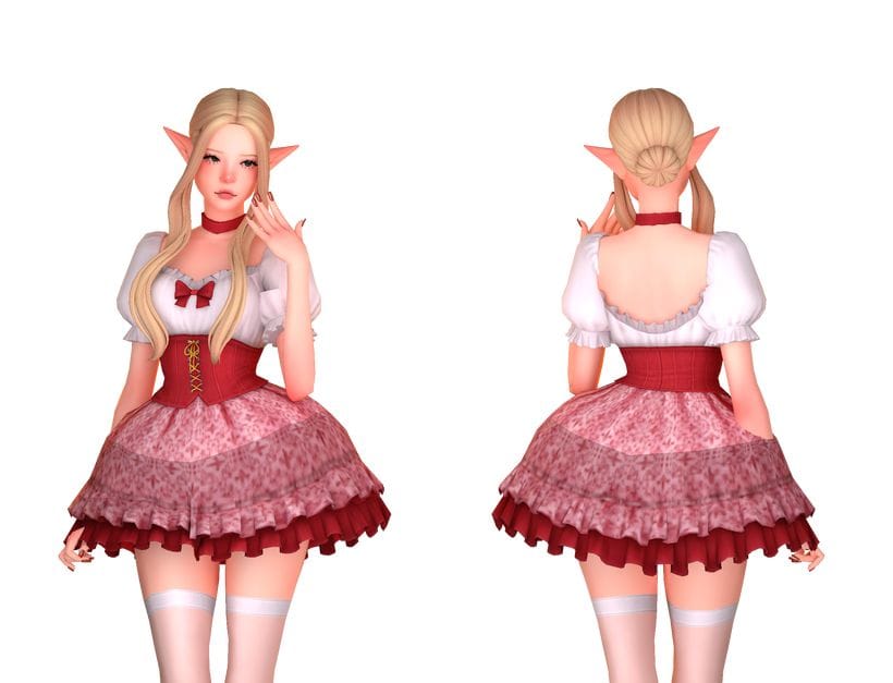 female Sim with a tight bun and long tendrils down the front