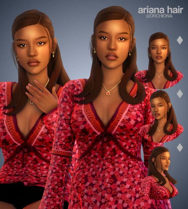 black female Sim with a side part, smooth hairstyle