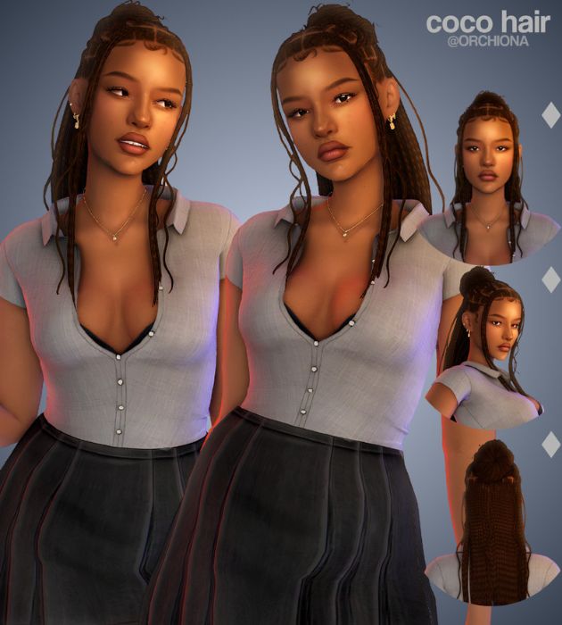 black female Sim with a half-up braided hairstyle