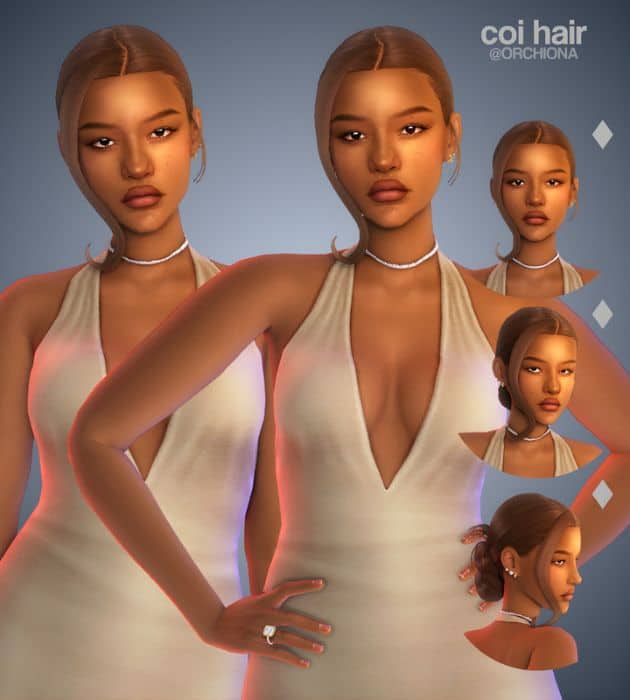 black female Sim with a chic pulled back hairstyle