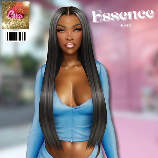 black female Sim with extra long, straight hair