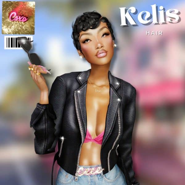 black female Sim with a short pixie cut, deep side part and finger waves