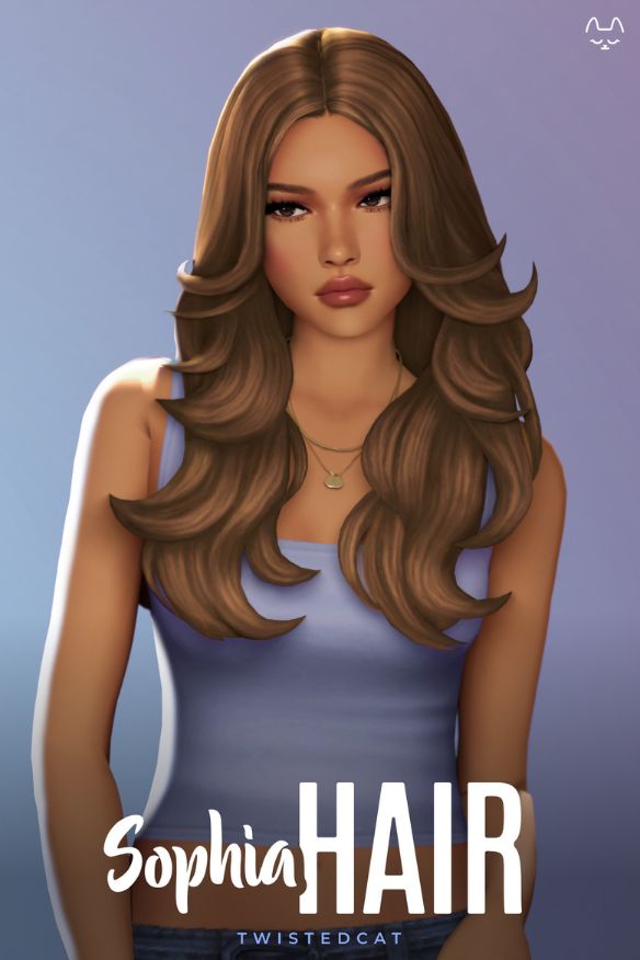 female Sim with a long, layered hairstyle