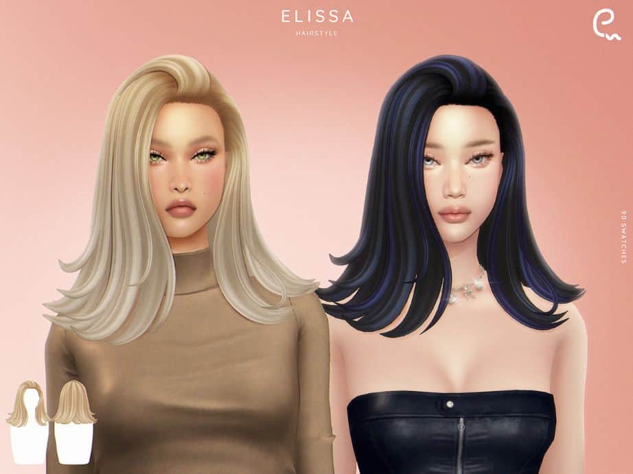 female Sims with medium-length smooth hairstyle with flipped ends