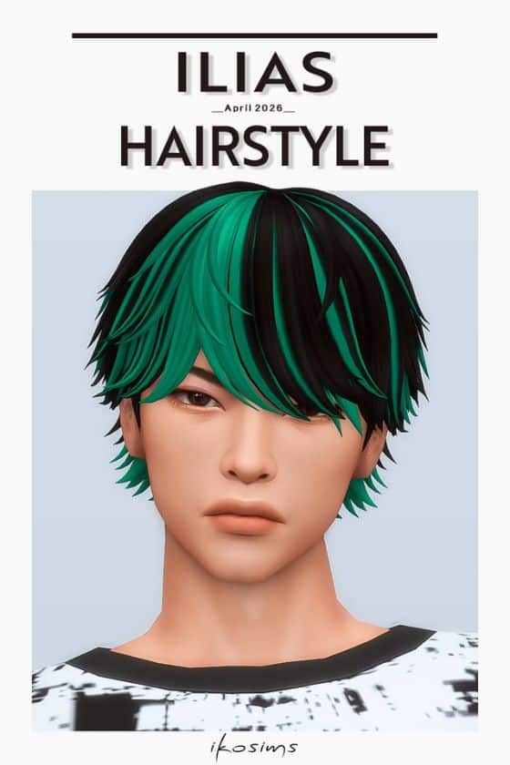 male Sim with a black and green short hairstyle