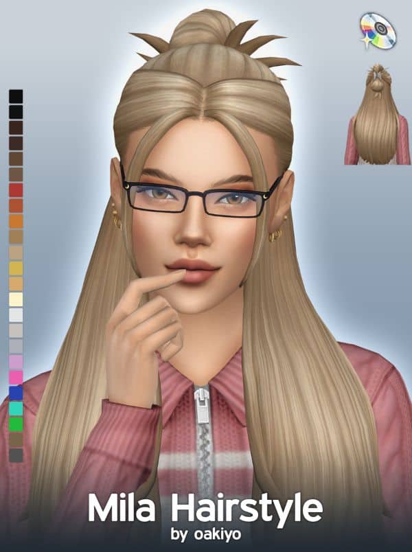 female Sim with long hair, half up in a claw clip