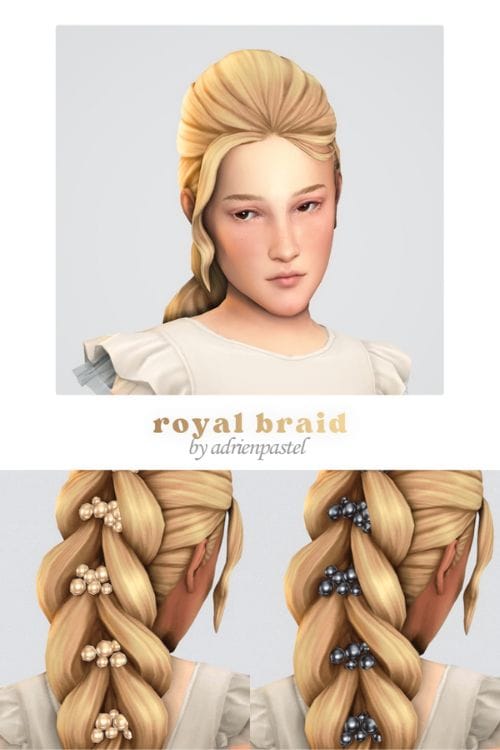 female child Sim with a braid and pearl hair accessories