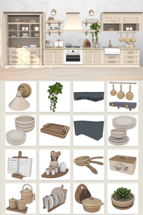 collage of a modern farm kitchen and items in a collage