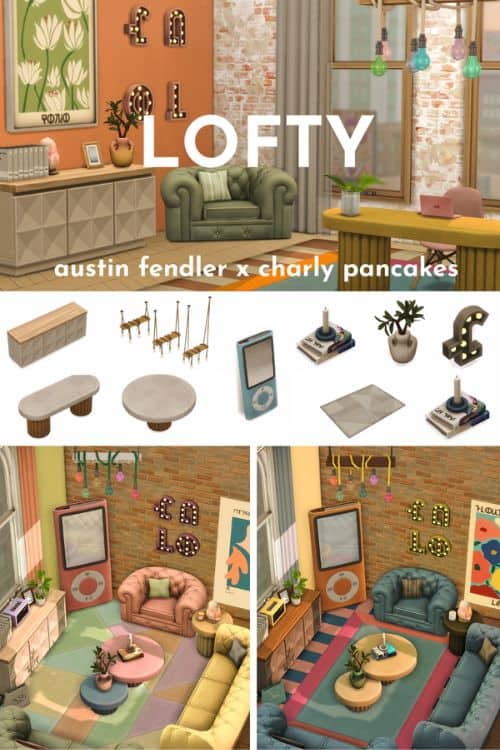 collage of a loft-style living rooms with various decor pieces