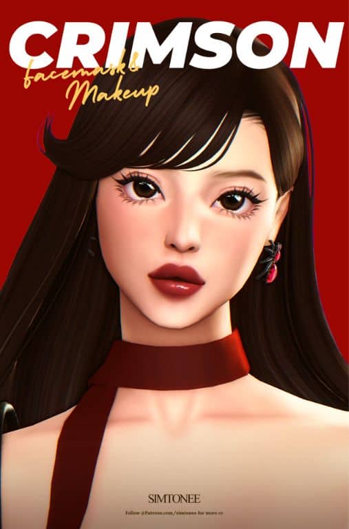 female Sim with a skin overlay face mask and makeup