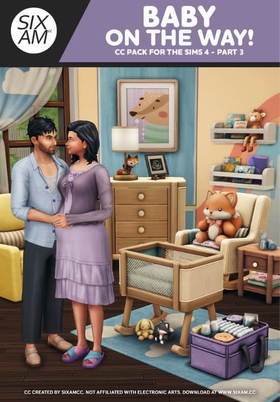 Sim couple standing together in a nursery