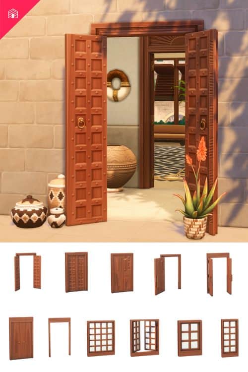 collage of mixed wooden doors and window frames
