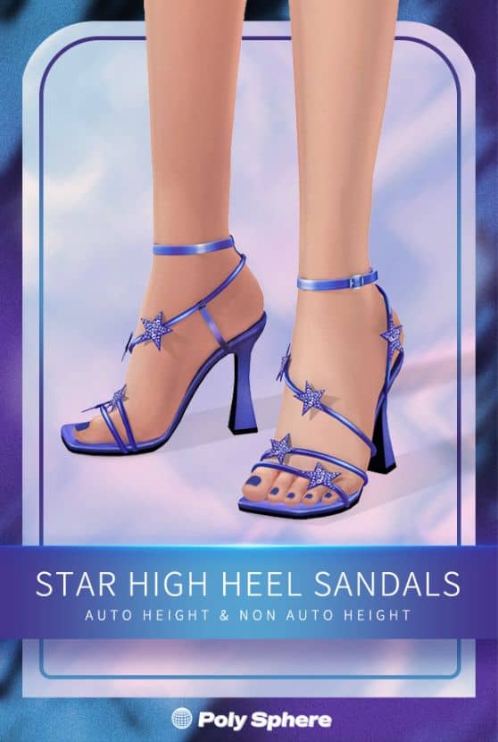 close up of blue strappy heels with star details