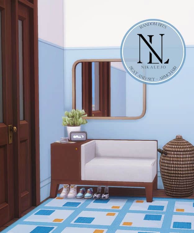 a seat and built-in side table in a home entryway