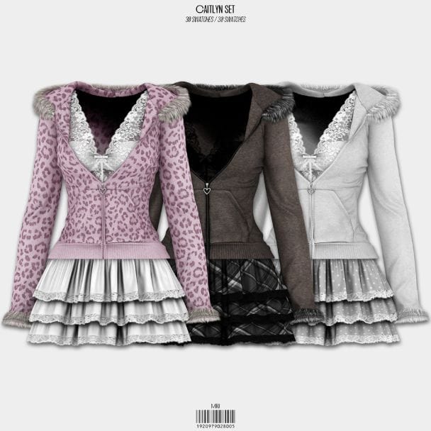 zip-up hoodies over lace tops and frilly skirts in mixed swatches