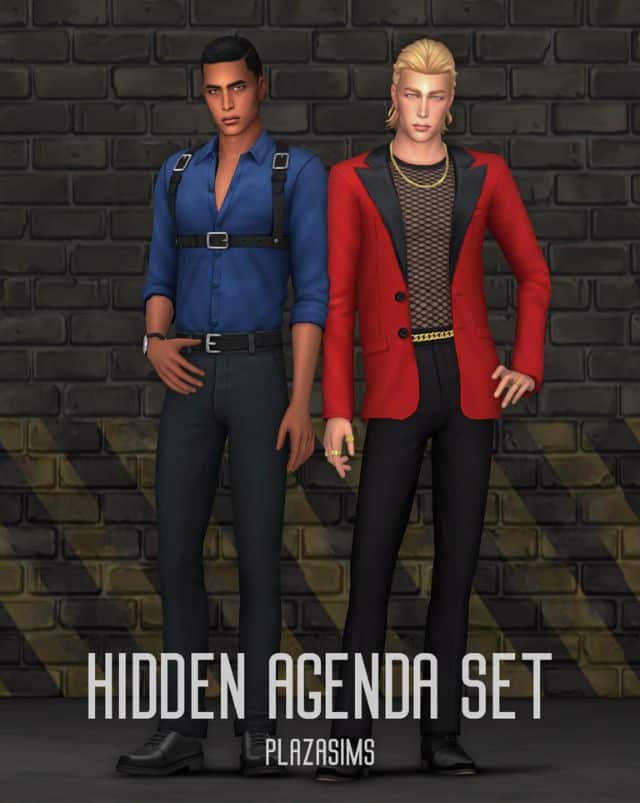 male Sims wearing edgy yet dressy outfits