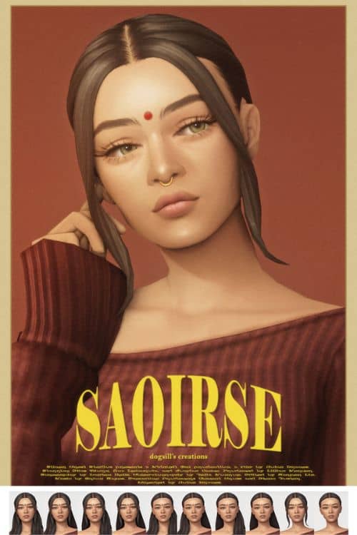 female Sim modeling many different hairstyles