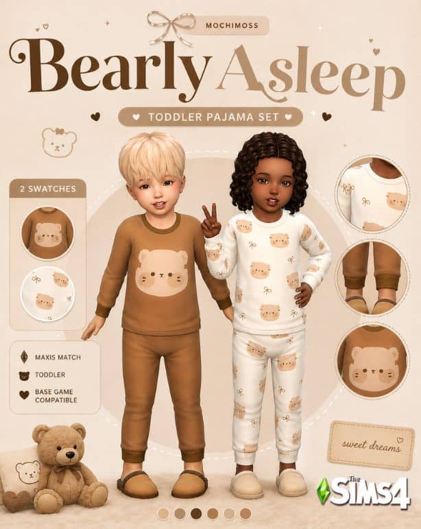 two toddlers wearing bear-themed pajamas