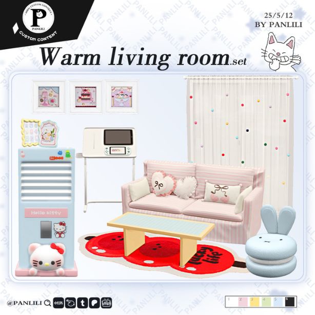 a Kawaii-style cozy living room setup