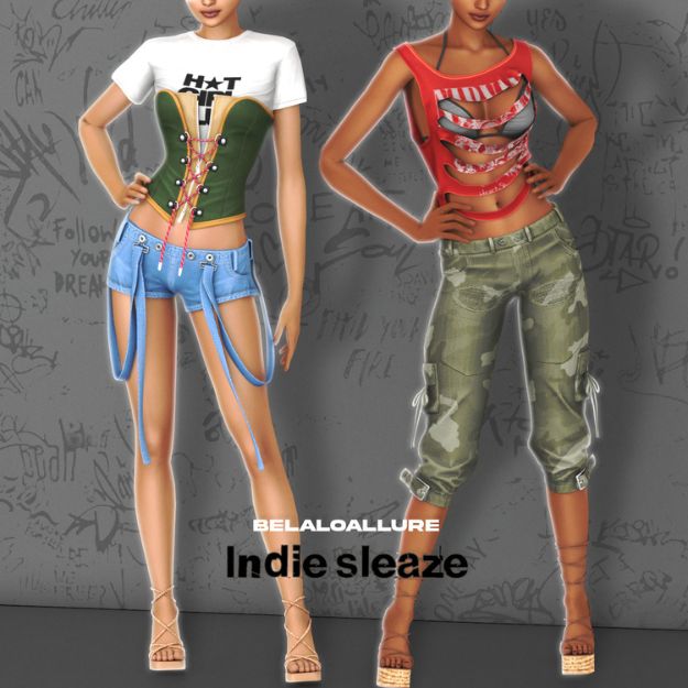 female Sims wearing edgy, messy outfits