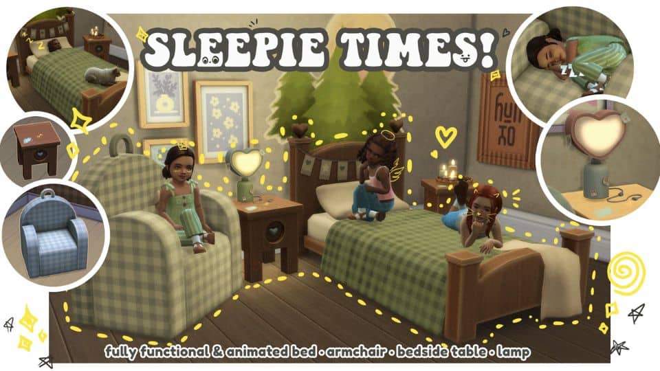 toddlers sitting on an armchair and bed