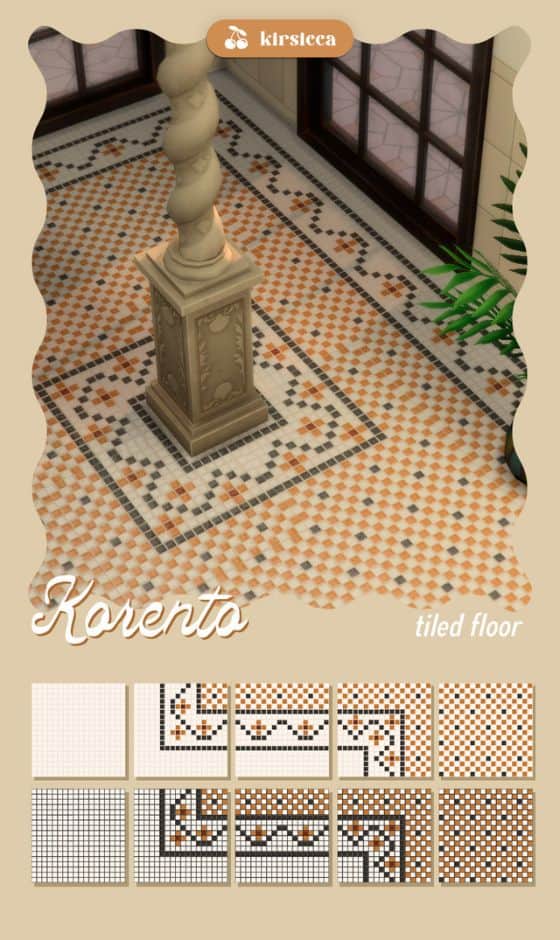 room with a patterned mosaic tiles in warm neutral tones