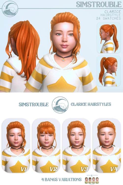 redhead child sim with a long ponytail