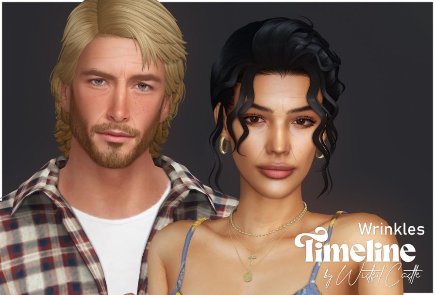 male and female Sims with facial wrinkles