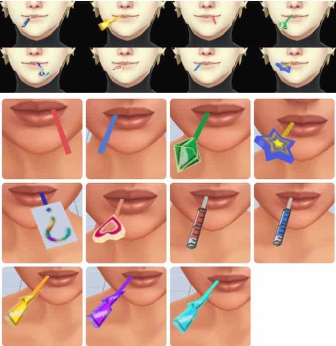 collage of mixed drink stirrers in mouths
