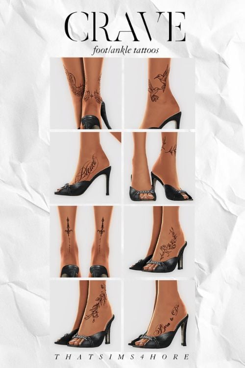 close up of 8 ankle tattoos