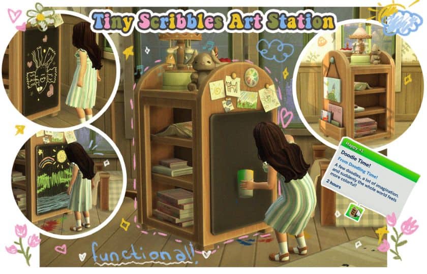 Toddler Sim scribbling on a art station