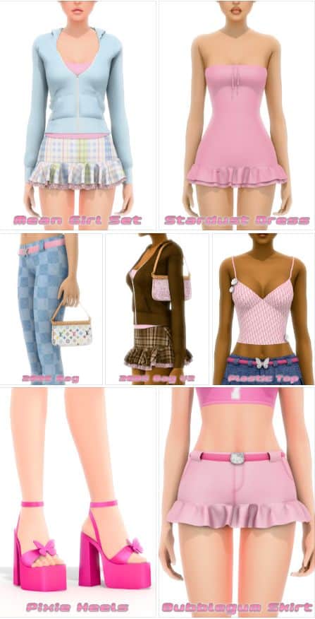 collage of mixed Y2K clothing and accessories