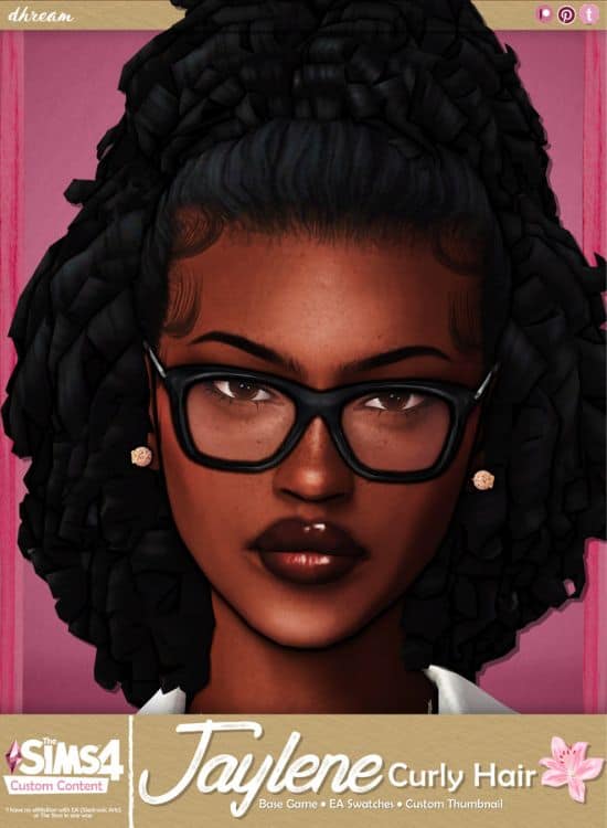black female Sim with a half-up curly hairstyle