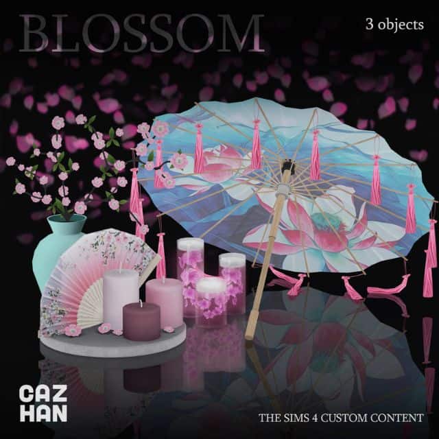 cherry blossom themed candles, fan and umbrella