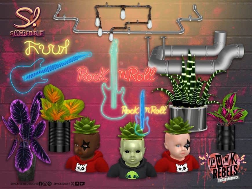 collage of mix punk-themed decor pieces