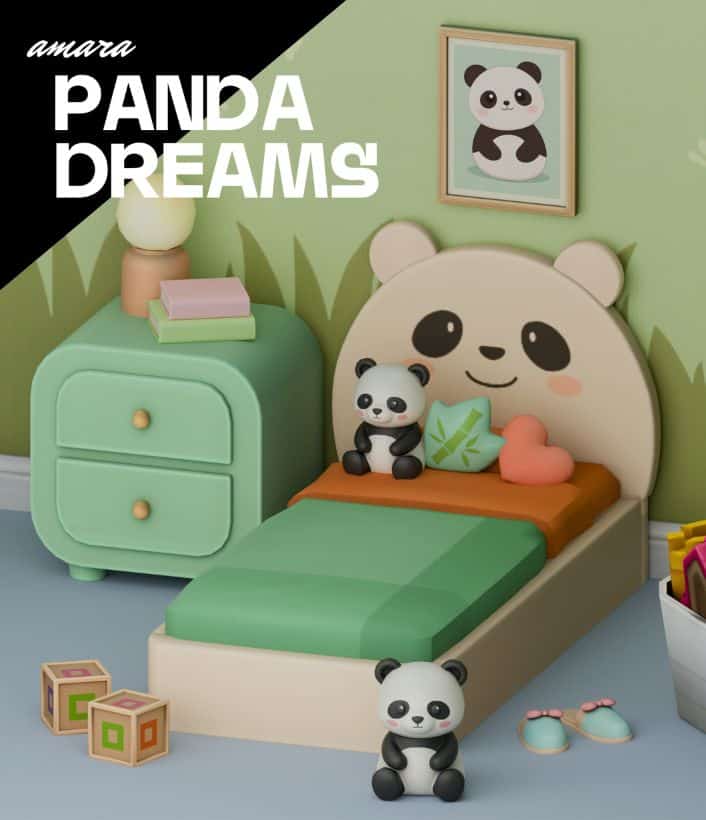a panda-themed toddler bedroom set