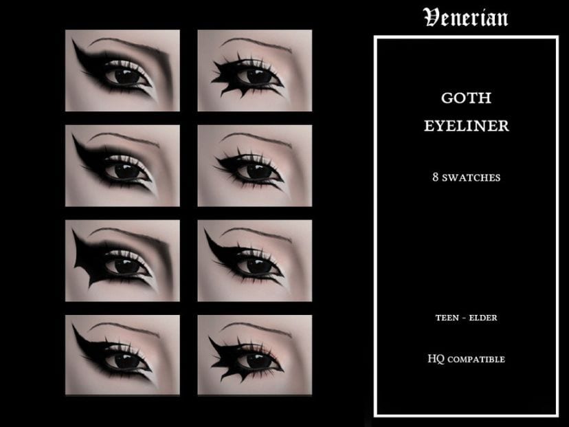 collage of 8 goth-inspired eyeliner styles