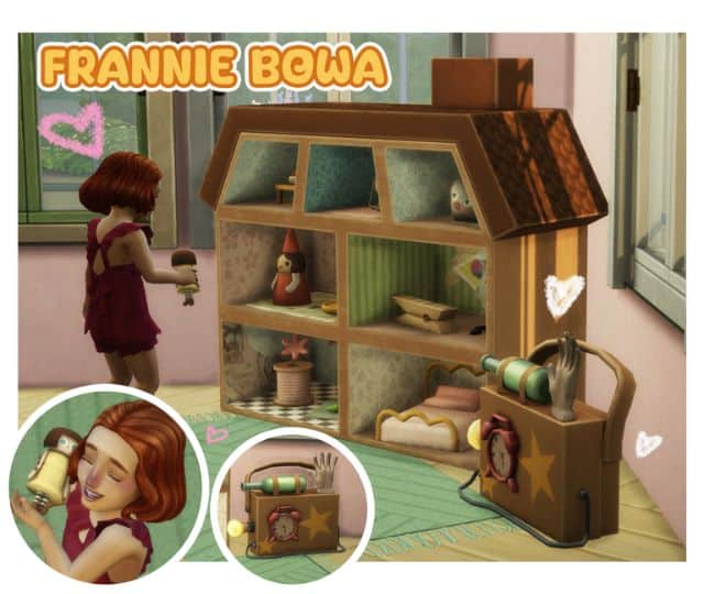 young Sim playing with a dollhouse