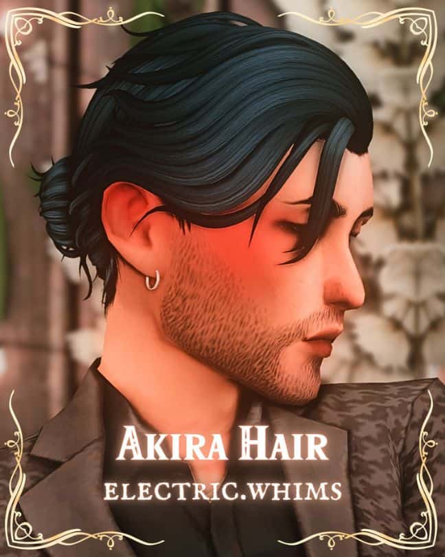 male Sim with a small, low bun hairstyle